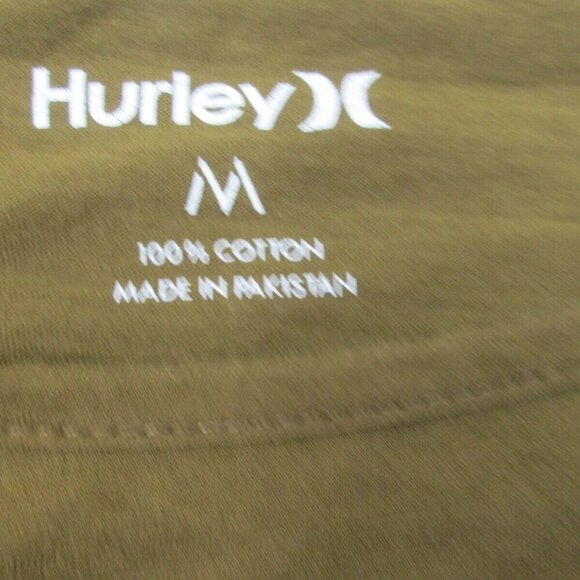 Hurley Tee Shirt Men Medium Green Short Sleeve Spell Out Logo Crew Neck High Low - Picture 5 of 9